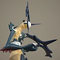 Detailed Fantasy Character Creature Holding Bow On Mossy Mechanical Platform