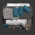 Wooden Bunk Bed Furniture With Storage Drawers And Blue Pillows White Sheets
