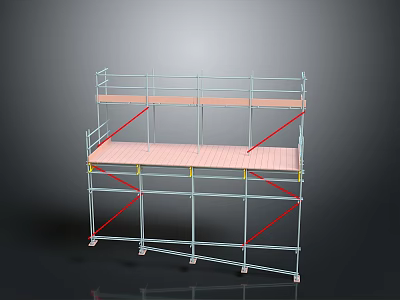 Heavy Duty Construction Scaffolding With Metal Frame Platform And Red Supports 3d model