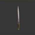 Ancient Decorative Knife With Long Sharp Blade And Ornate Handle Standing Upright