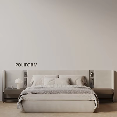 Minimalist Double Bed Interior With Light Headboard Nightstand Lamp And Soft Bedding 3d model