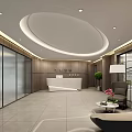 Modern Reception Area With Elegant Desk Sofa Potted Plants And Ceiling Lighting