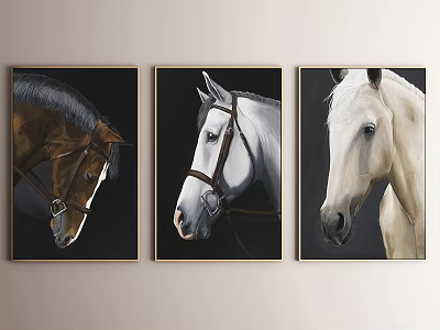 Three Horse Head Animal Paintings As Wall Art Decor With Different Colors 3d model