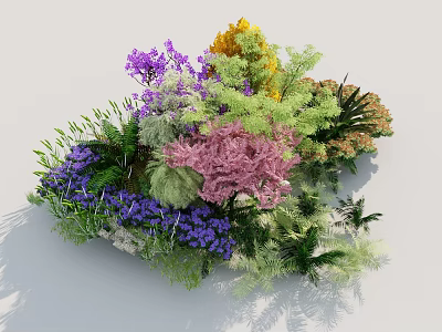 Vibrant Garden Landscape with Purple Yellow Pink Green Flowers and Lush Foliage Featuring Various Plants 3d model