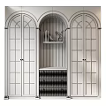 White Arched Display Cabinet With Glass Doors And Marble Background Decorative Items Books And Lighting