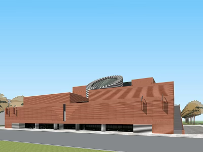 Red Brick Museum Building With Modern Design And Unique Roof Structure 3d model