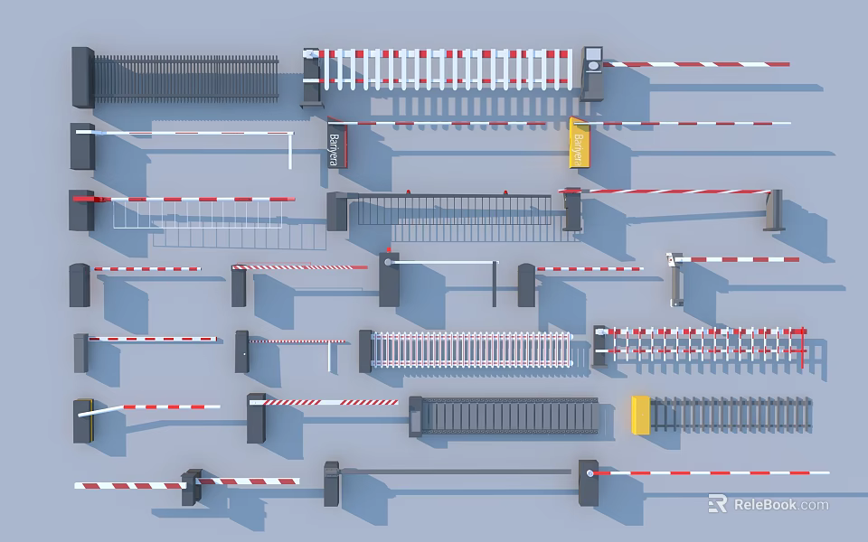 Public Facilities Featuring Various Red And White Striped Barriers And Railings For Entry Control 3d model 