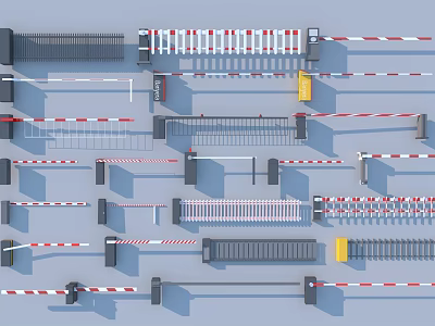 Public Facilities Featuring Various Red And White Striped Barriers And Railings For Entry Control 3d model