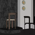 Modern Minimalist Leisure Chairs Light Wood Black With Gray Wall Round Lamps And Window Blinds