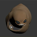 Cute Small Brown Game Movie Character With Big Eyes Orange Feet Holding White Stick