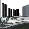 Modern Commercial Complex With High Rise Buildings And Central Open Green Spaces