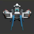Mechanical Robot Creature With Multiple Blue Legs Mechanical Arms And Gray White Orange Details
