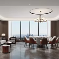 Luxurious Private Room Interior With Round Table Chairs And Chandelier 3d model