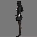 Woman Wearing Black Top Hat White Corset Fishnet Stockings Holding Cane with Rose Bow Tie 3d model