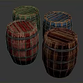 Decorative Wooden Barrels In Red Green Blue Brown Colors With Metal Hoops