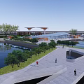 Park Landscape Design With Lakes Pavilions Curved Walkways Greenery And Open Areas