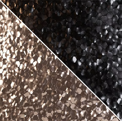 Elegant Wall Paneling Design With Hexagonal Metal Tiles In Gold And Black Finish 3d model