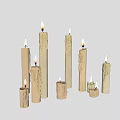 Lit Candle Lamps With Various Heights Flames And Melted Wax On Dark Background