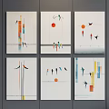Abstract Paintings Featuring Geometric Lines Color Blocks Abstract Birds And Circular Elements 3d model