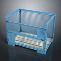 Blue Metal Mesh Storage Crate With Wooden Base For Industrial Use