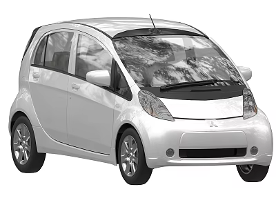 White Compact Car With Four Doors Rounded Front Design And Silver Wheels 3d model