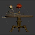 Decorative Ornament Set With Golden Stand Colorful Mosaic Tabletop And Red Decorative Sphere