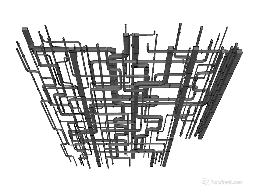 Industrial Ceiling Structure With Metal Pipes And Framework Layout Design 3d model 