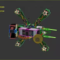 Black And White Robotic Mechanical Assembly With Multiple Arms Red Cables And Sensors