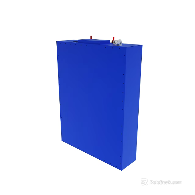 Blue Rectangular Battery With Red And White Top Terminals For Energy Storage 3d model