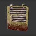 Yellowish Brown Rusted Metal Grille With Horizontal Slits And Top Fasteners