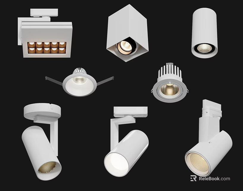 Different Modern Downlights and Spotlights with Various Sleek White Designs and Styles 3d model 