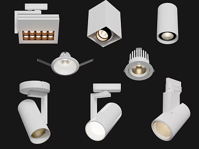 Different Modern Downlights and Spotlights with Various Sleek White Designs and Styles 3d model
