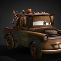 Animated Cartoon Tow Truck Character With Rustic Body Orange Warning Lights And Friendly Face