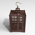 Brown Wooden Birdcage Furniture With Square Lattice Design And Metal Hook
