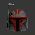 Mandalorian Weapon Helmet with Silver Metallic Reflective Surface Red V Symbol and Antenna