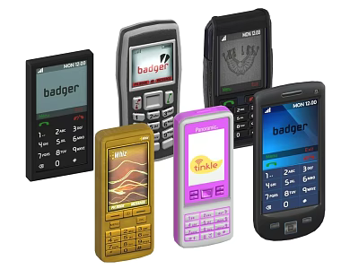 Badger Mobile Phones With Different Colors Designs and Screen Displays 3d model