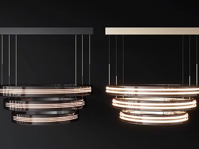 Modern Multi Layered Circular Chandelier With Illuminated Rings For Interior Decor 3d model