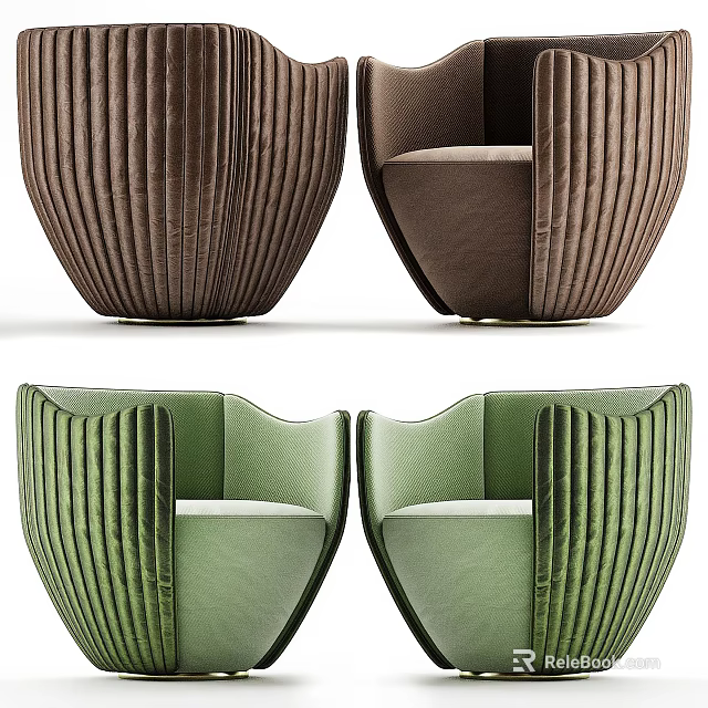 Modern Brown and Green Leather Accent Chair with Vertical Stripes Curved Backrest and Armrest 3d model 