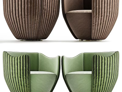Modern Brown and Green Leather Accent Chair with Vertical Stripes Curved Backrest and Armrest 3d model