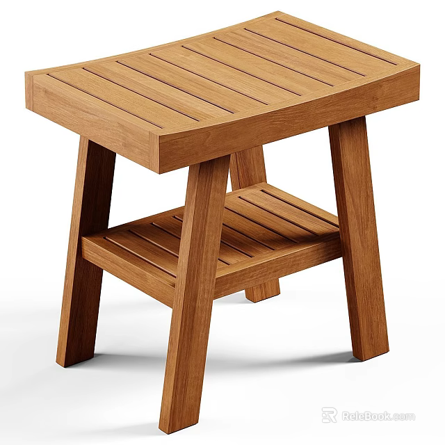 Simple Design Wooden Stool With Two Tiered Structure And Sturdy Legs 3d model