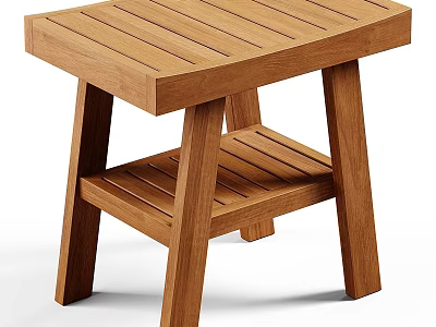 Simple Design Wooden Stool With Two Tiered Structure And Sturdy Legs 3d model