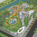 Park Landscape Design With Winding Pathways Lush Greenery And Circular Plazas 3d model