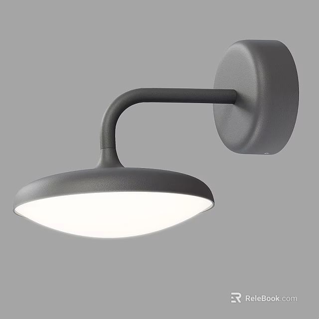 Modern Gray Wall Lamp With Curved Arm And Round White Light Shade 3d model