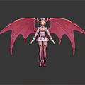 Cute Game Movie Character With Large Pink Wings Headdress And White Pink Outfit