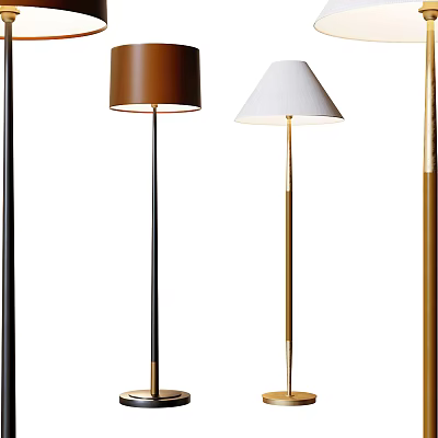 Modern Floor Lamps With Brown White Shades And Black Gold Poles Design 3d model