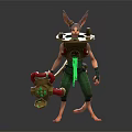 Anthropomorphic Rodent Like Biomechanical Character With Green Red Outfit Large Ears And Weapon