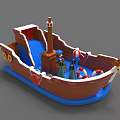 Inflatable Ship Shaped Play Equipment with Slide Lifebuoys and Cartoon Figure for Kids