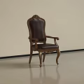 Classical Style Dining Chair With Carved Details Brown Leather And Wooden Frame