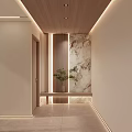 Modern Entryway With Wooden Ceiling Marble Wall And Plant 3d model
