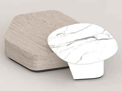 Elegant Modern Coffee Table Featuring Round Marble Top and Natural Stone Base Design 3d model